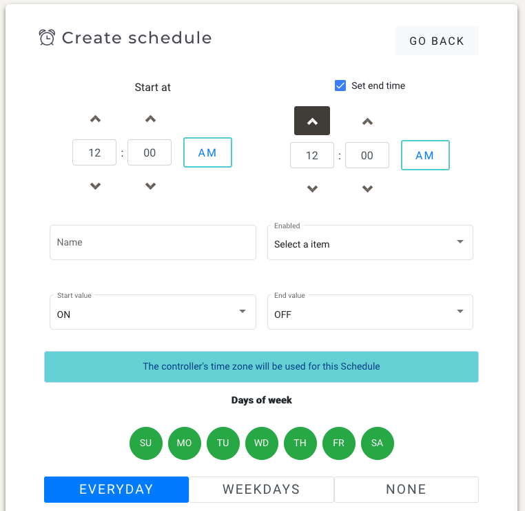 Set schedules